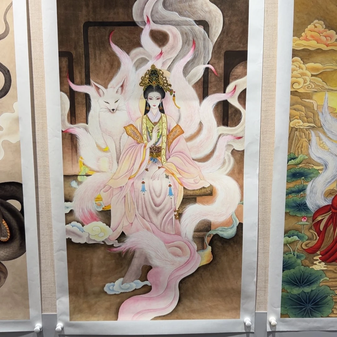 天***财书法粉色九尾加蟒仙加精品寿星云轴