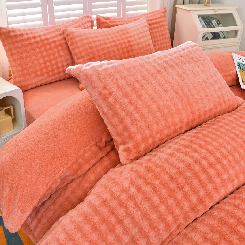 加厚保暖兔兔牛奶绒被套纯色冬季双面绒被罩不掉绒轻奢高档床品