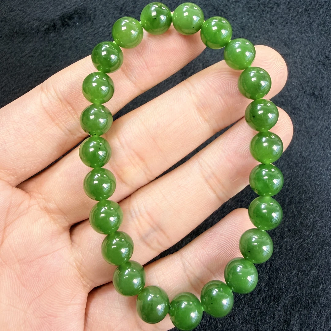 和田玉 碧玉菠菜绿小高货手串卡约8mm