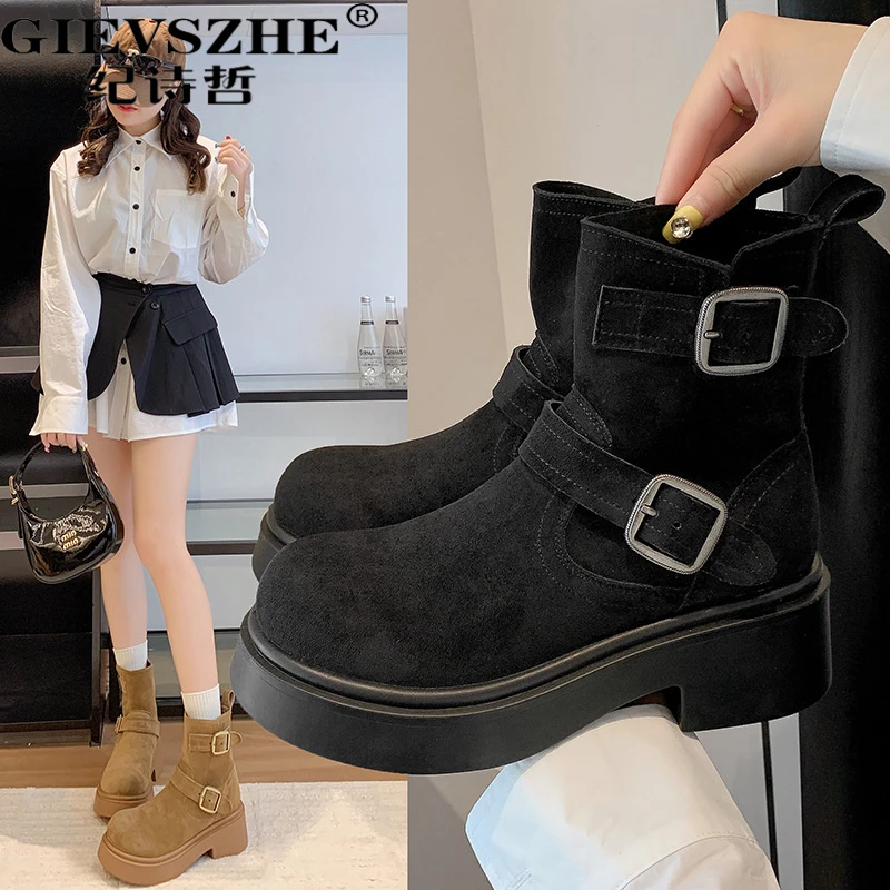 纪诗哲厚底马丁靴女款2025秋季新款百搭休闲复古短靴时尚松糕女鞋