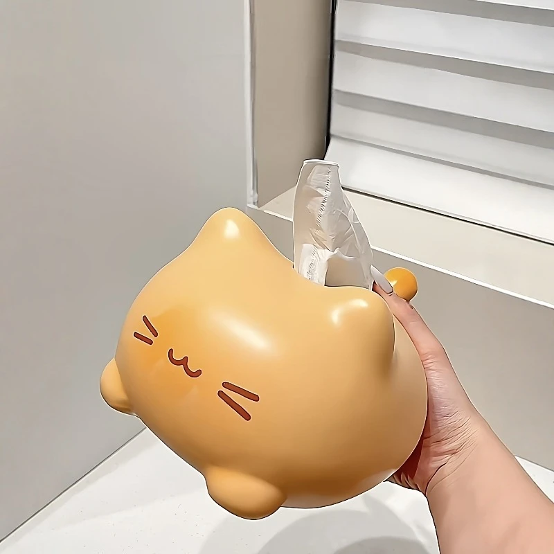 创意卡通釉下彩焦糖猫咪陶瓷纸巾盒抽纸盒家用客厅摆件高颜值可爱
