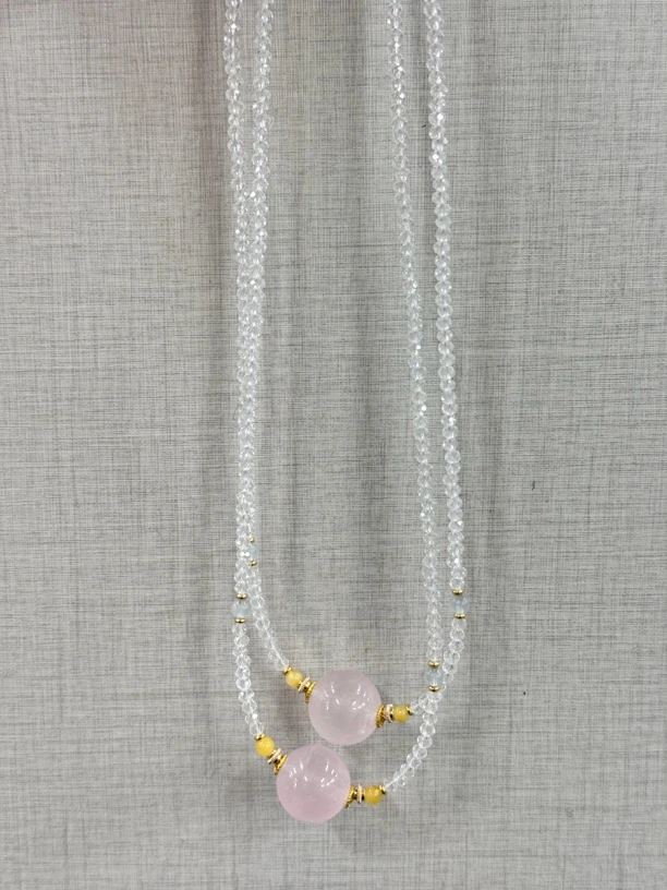 Z018粉晶单珠项链