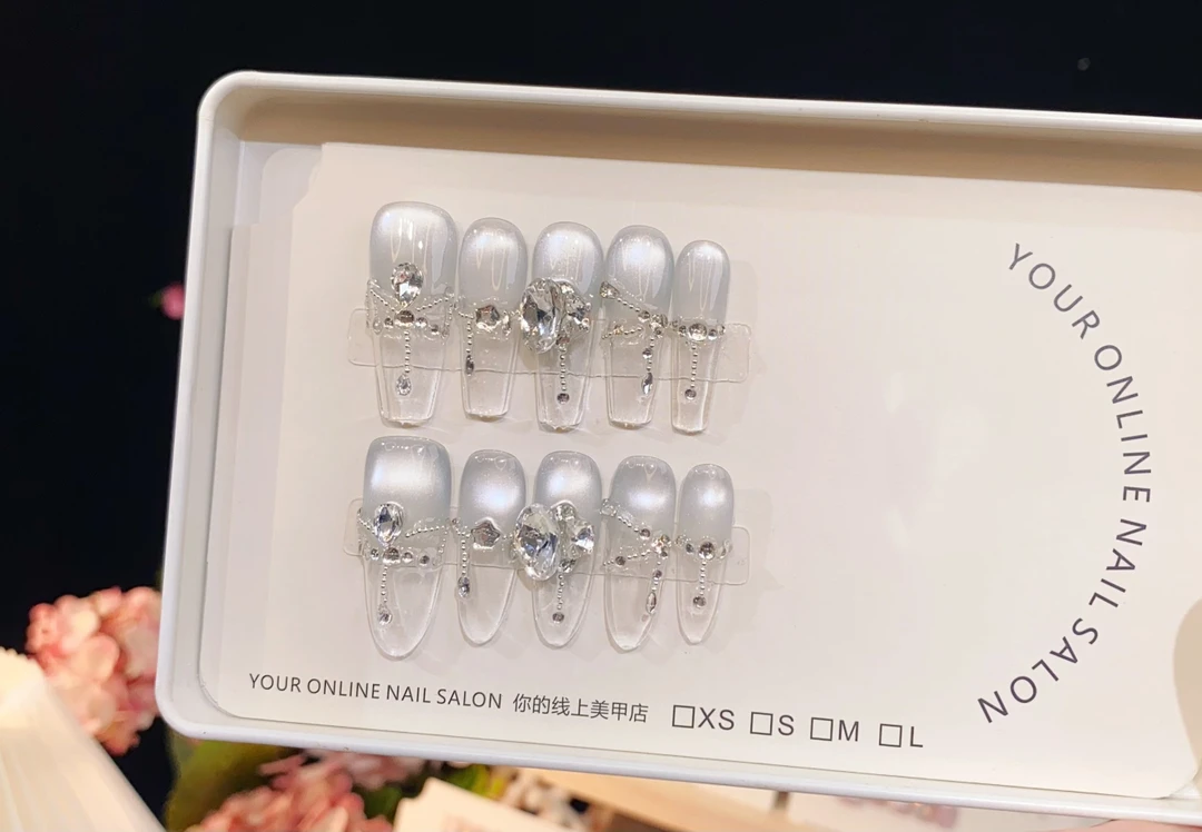 背板美甲专拍【清冷月光】纯手工冰透流行温柔纯欲显白高级感十片装