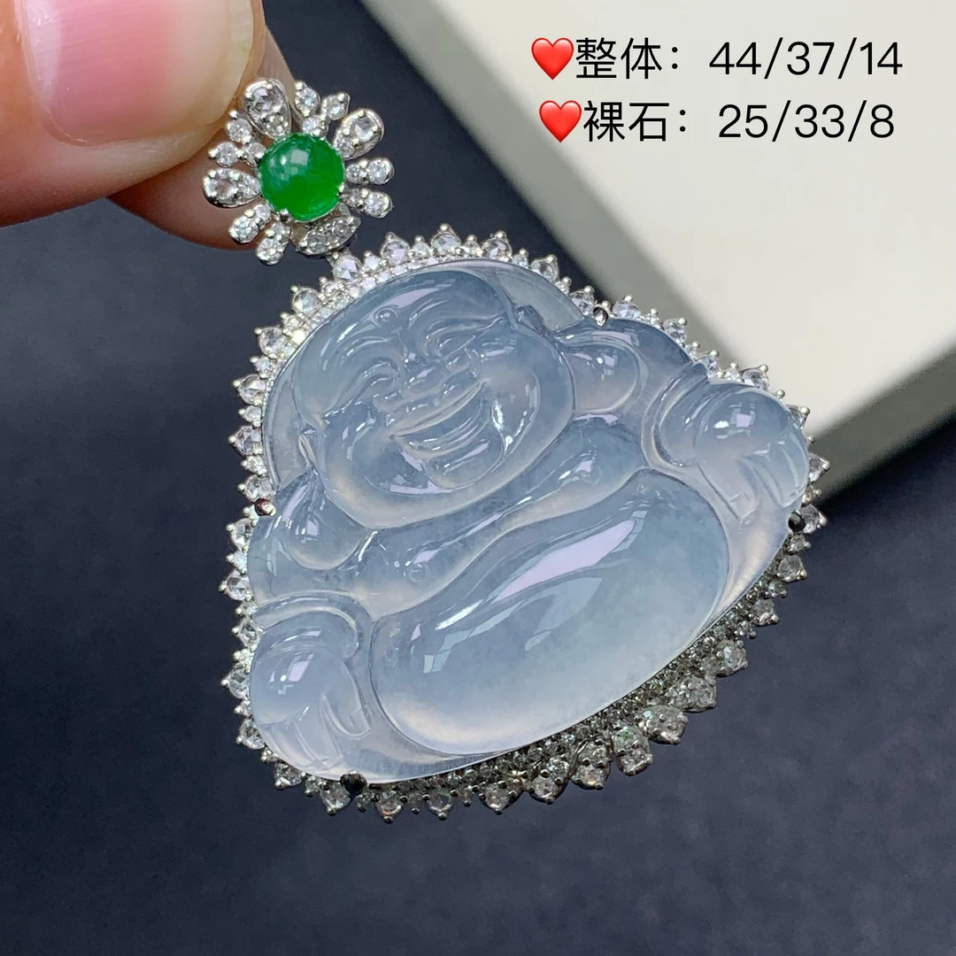 新品推荐·18K金冰种白冰佛公翡翠玉石缅A吊坠气质时尚厚庄冰透