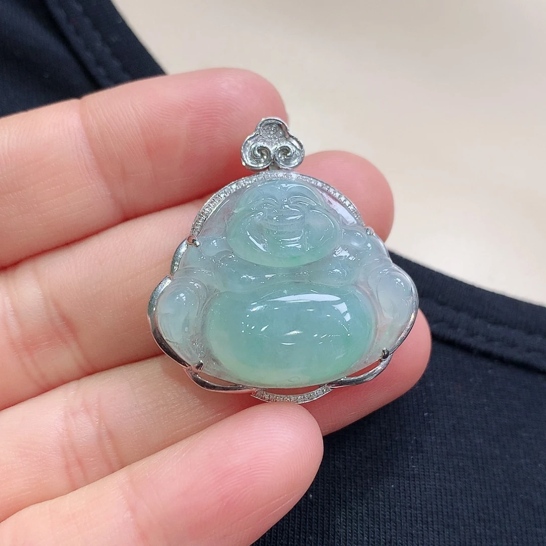 翡翠颈饰18K金镶嵌佛公