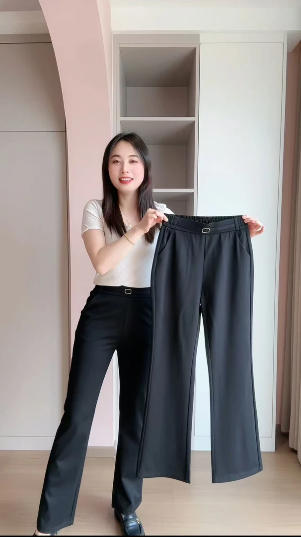 微喇叭裤女高腰显瘦垂感直筒休闲百搭宽松时尚长裤（QMY6016）