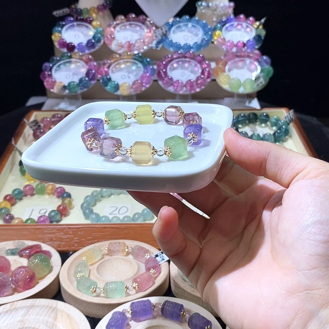 手链未镶嵌萤石方糖彩虹浅色