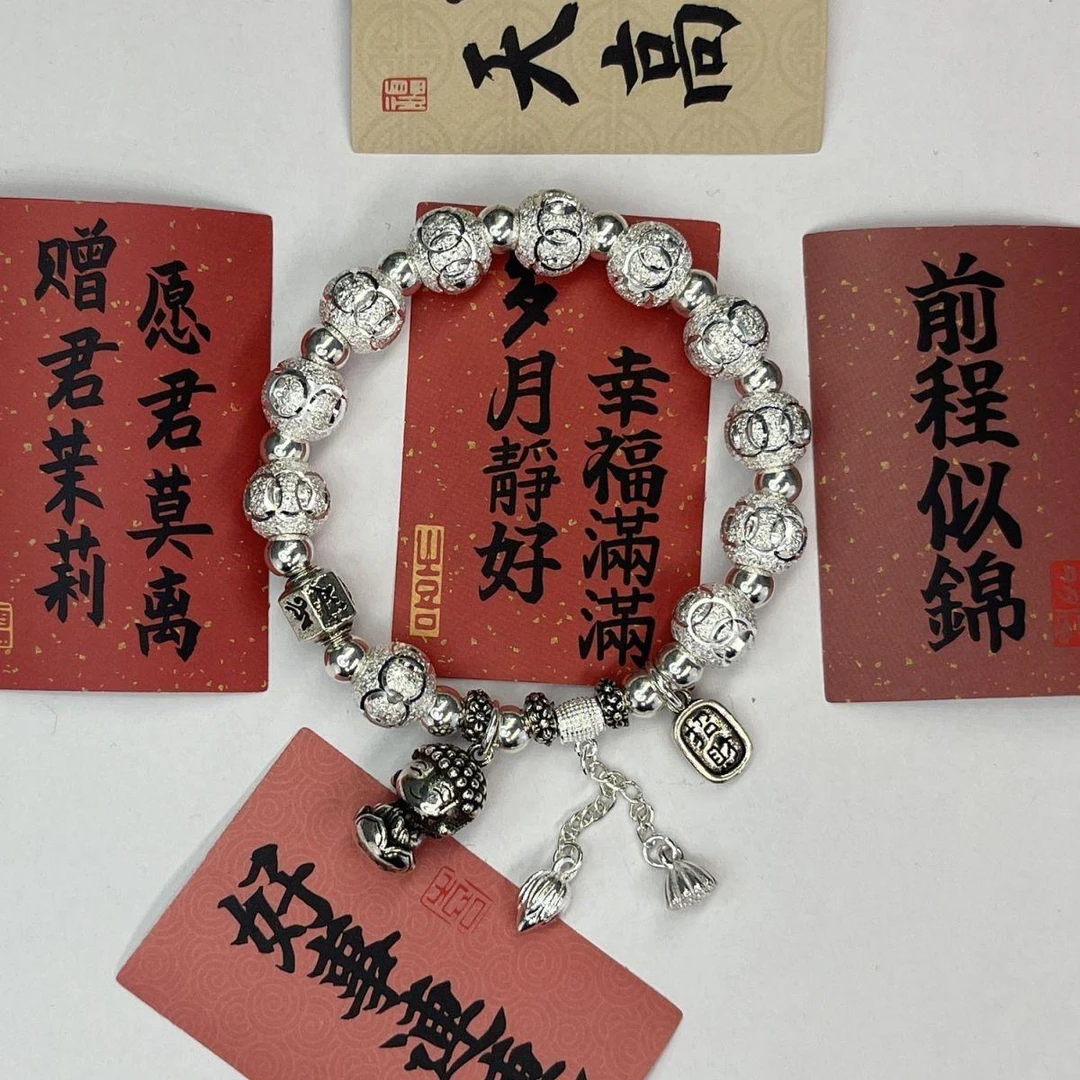 足银手链 B61足银手链 原创设计简约3D古法福顺小佛暴富手串