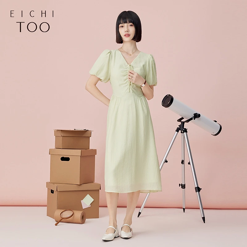 A爱居兔女装夏季新款清新雅致时尚短袖连衣裙EQLBJ2P015A