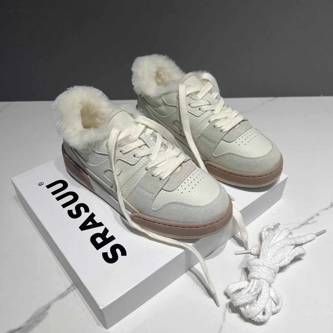 欧货高定真皮女鞋时尚冬季系带加绒保暖百搭系带运动鞋休闲板鞋