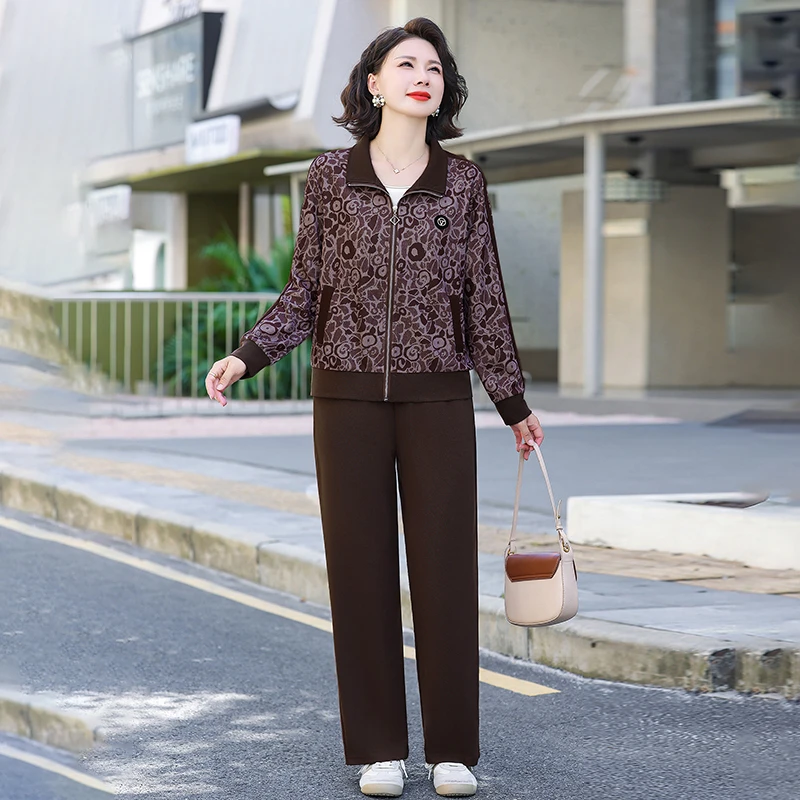 洋气妈妈秋装运动套装中年时尚开衫外套2025新款妈妈装春秋上衣女