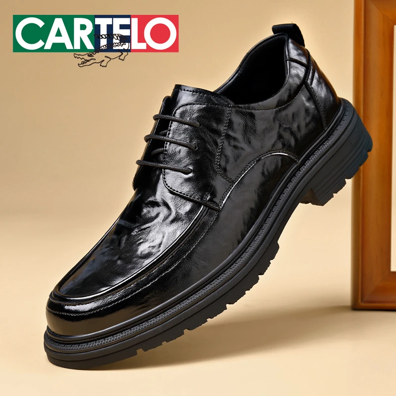 CARTELO/卡帝乐鳄鱼英伦风圆头休闲皮鞋男鞋正装厚底商务潮流保暖