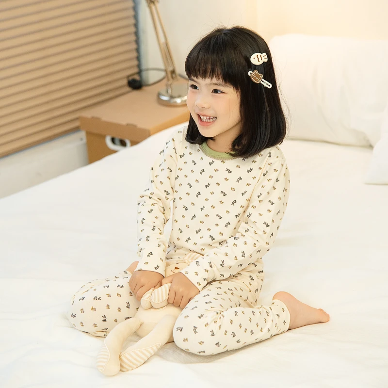 女童内衣套装纯棉莱卡儿童秋衣秋裤大童薄款棉毛衫睡衣全棉打底衫