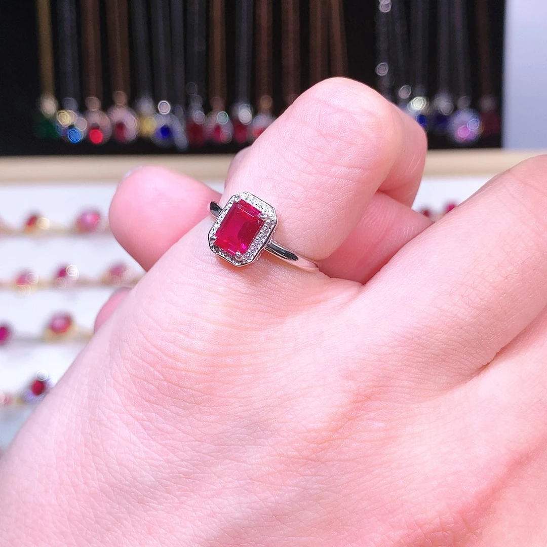 红宝石戒指银S925镶嵌
