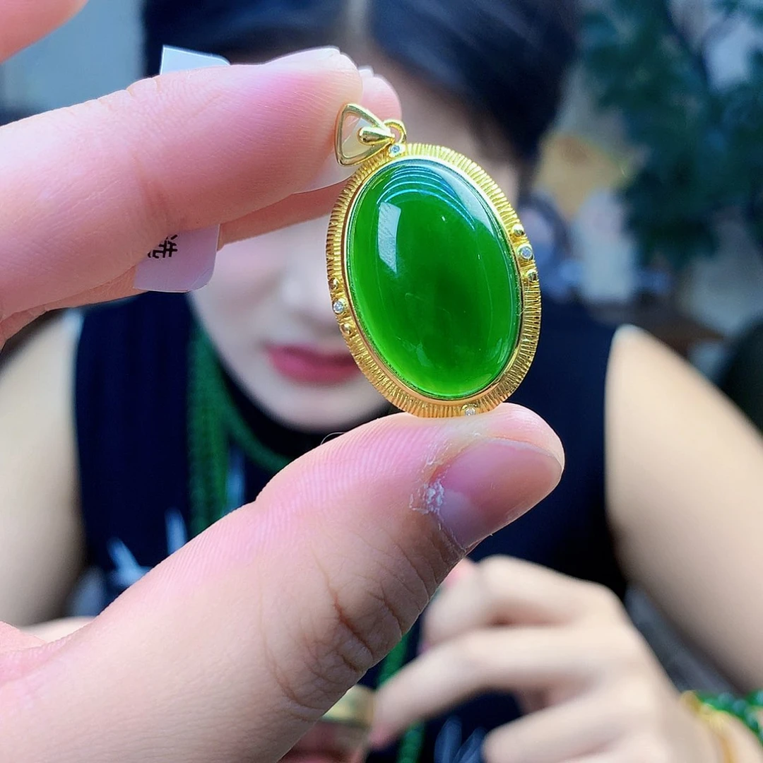吊坠(不含链)银S925镶嵌和田玉（碧玉）吊坠
