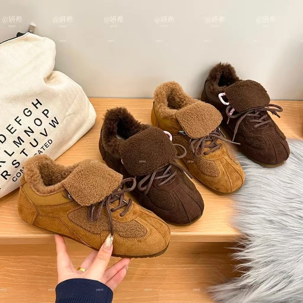 妍希~软底舒适德训鞋女冬季加绒保暖翻盖阿甘鞋百搭毛毛休闲鞋
