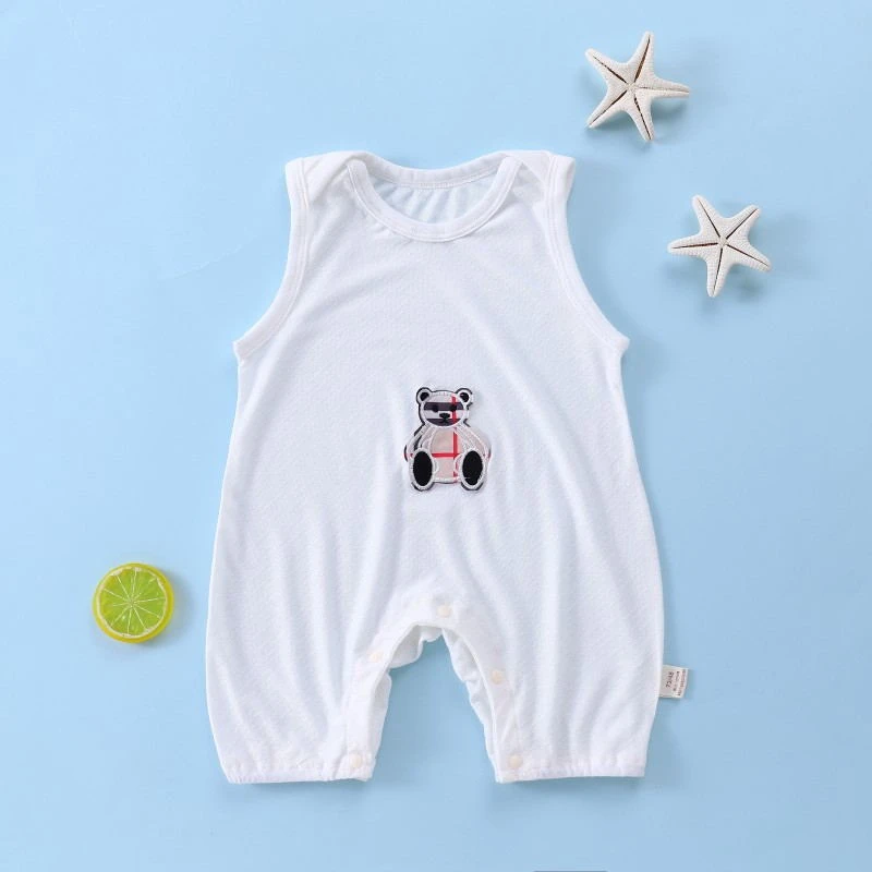 婴儿无袖连体哈衣爬服夏季薄款宝宝空调服背心连体衣新款洋气外D