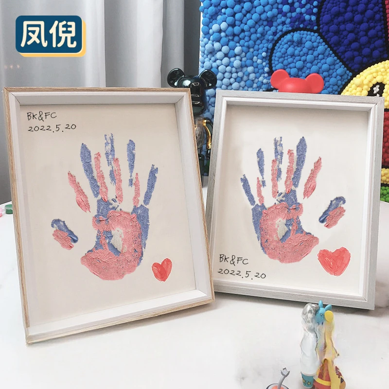 圣诞节DIY情侣手印画相框油画摆件颜料手工掌印纪念框七夕节礼物