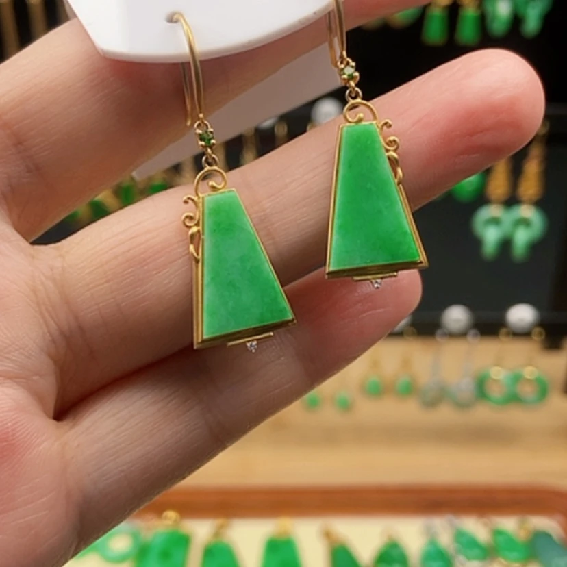 【闪购商品】翡翠耳饰18K金镶嵌耳饰