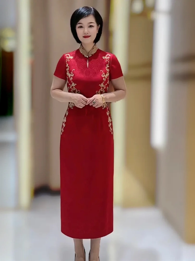 17997中式褕喜婆婆喜妈妈婚宴旗袍礼服喜婆婆喜妈妈婚宴裙子装