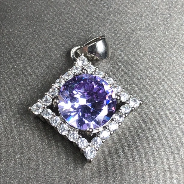 2174薰衣草紫吊坠银色托开口可调节精选