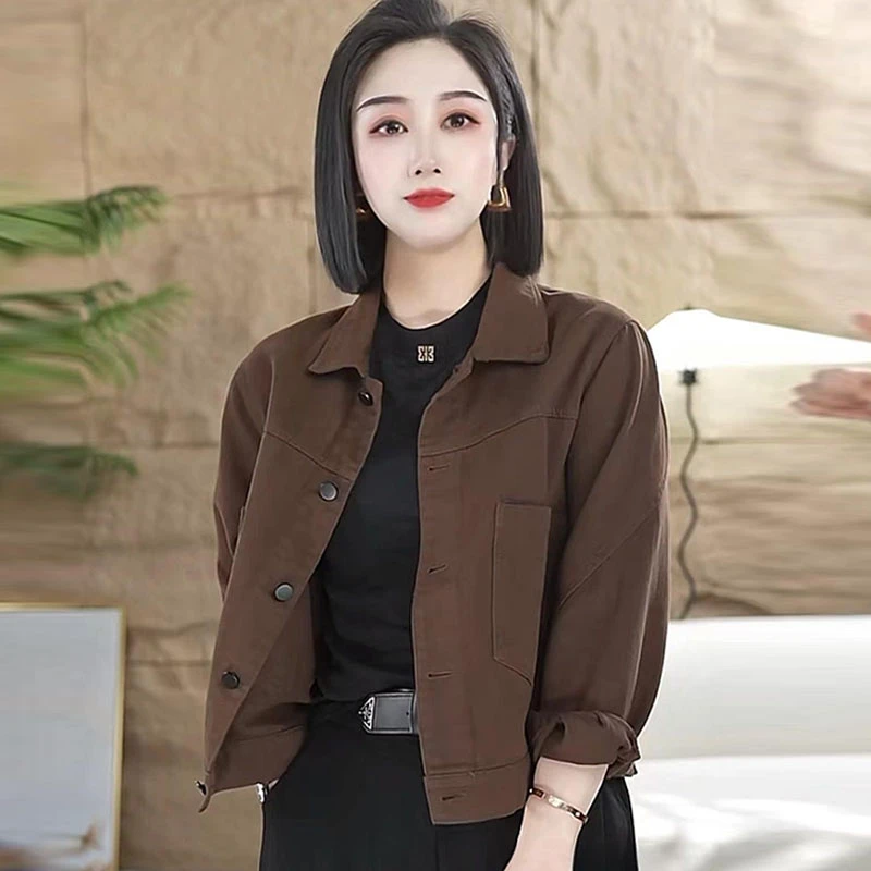 纯棉休闲短款外套女2025春秋款新款加绒加厚洋气显瘦减龄夹克上衣