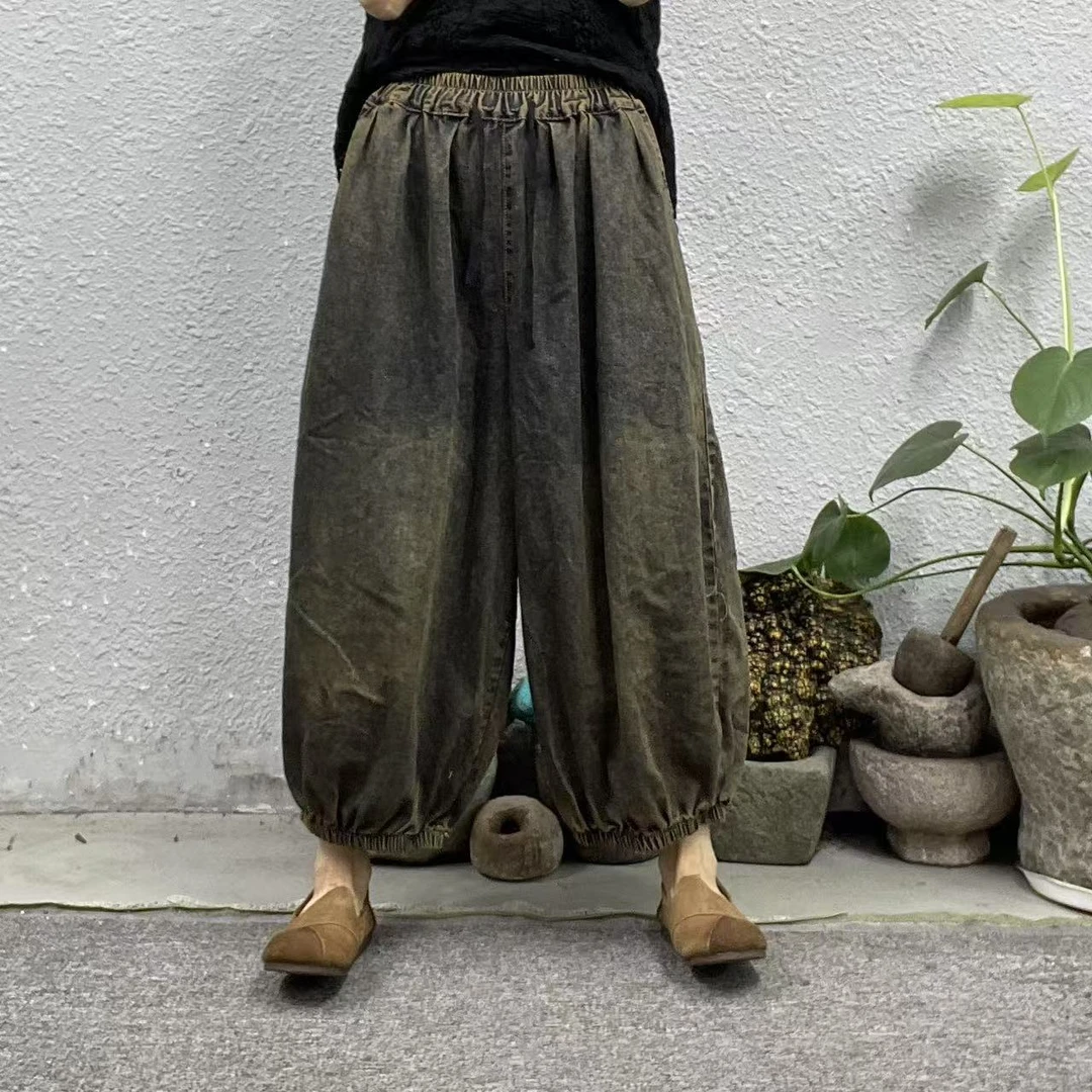 26058薄料光版灯笼炒色牛仔裤（长83臀围145脚口46