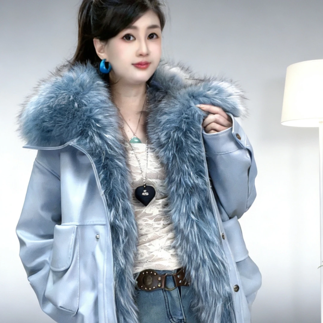 轻奢女款貉子毛领短款冬季加厚保暖时尚百搭外套P0446