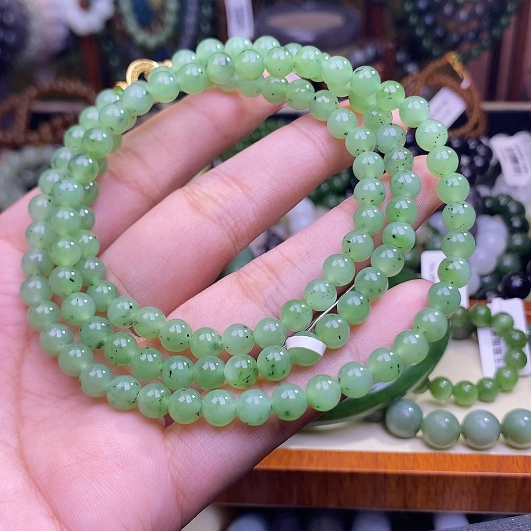 和田玉未镶嵌颈饰碧玉果绿乌兰海项链6mm