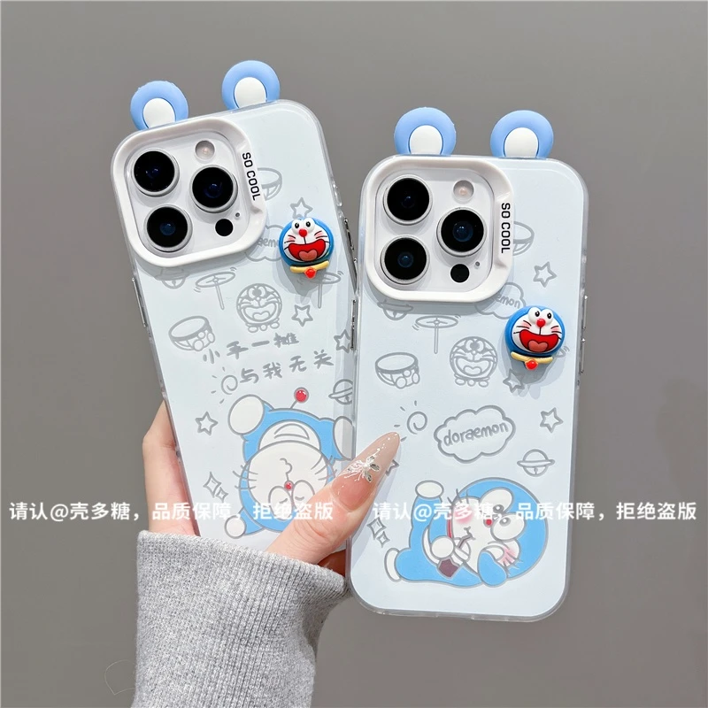 翘脚哆啦公仔适用苹果16手机壳新款华为小众vivo高级小米oppo防摔