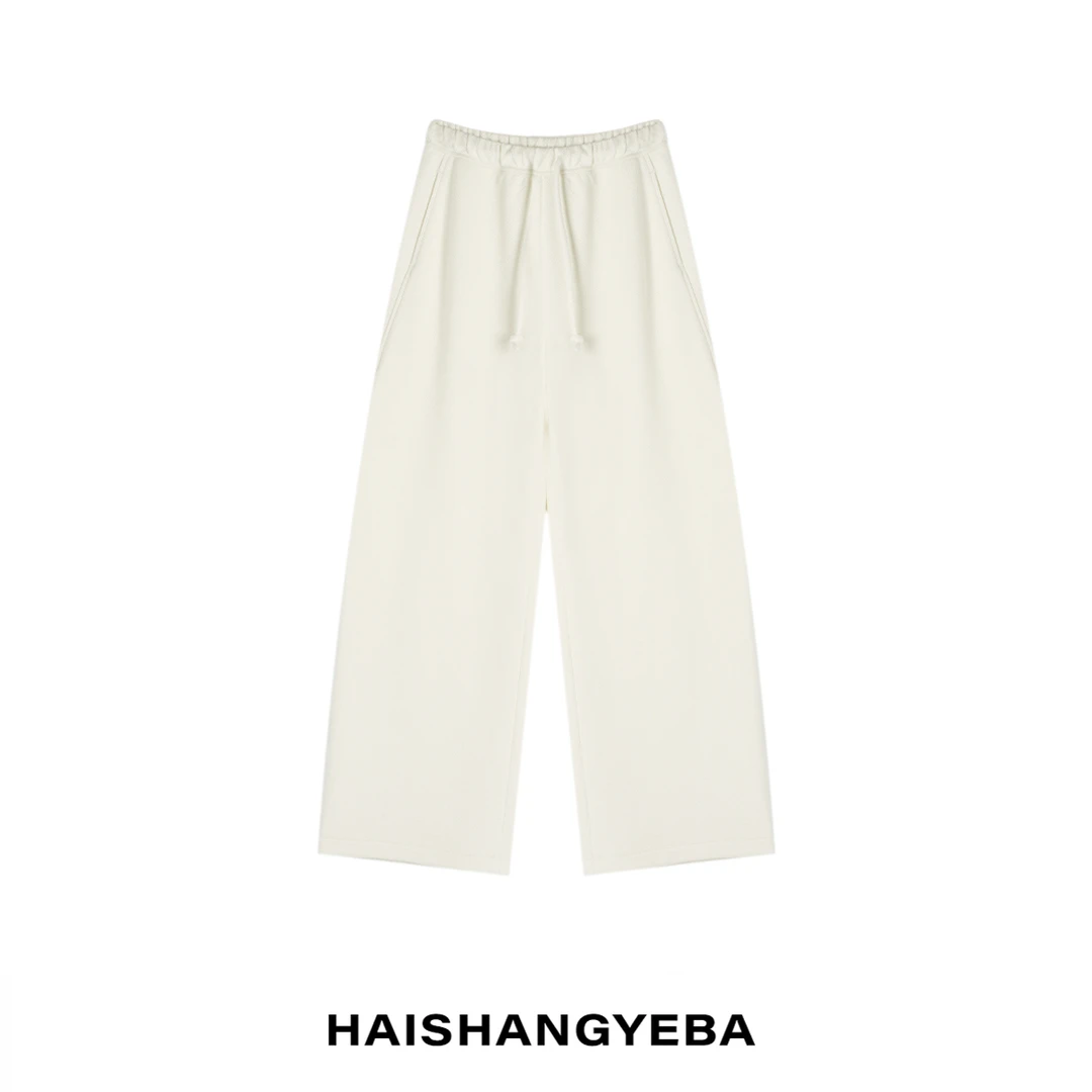 【海上叶爸】新款2024秋冬百搭醋酸羊毛宽松抽绳松紧腰直筒厚休闲裤