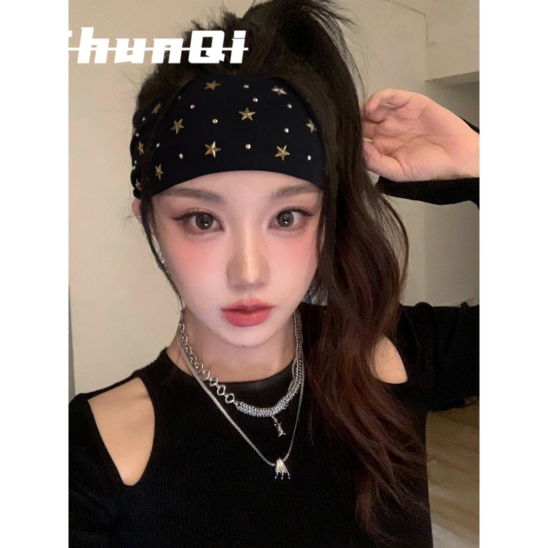 维多利亚美式复古铆钉星星发带女百搭运动瑜伽健身头带头巾止汗