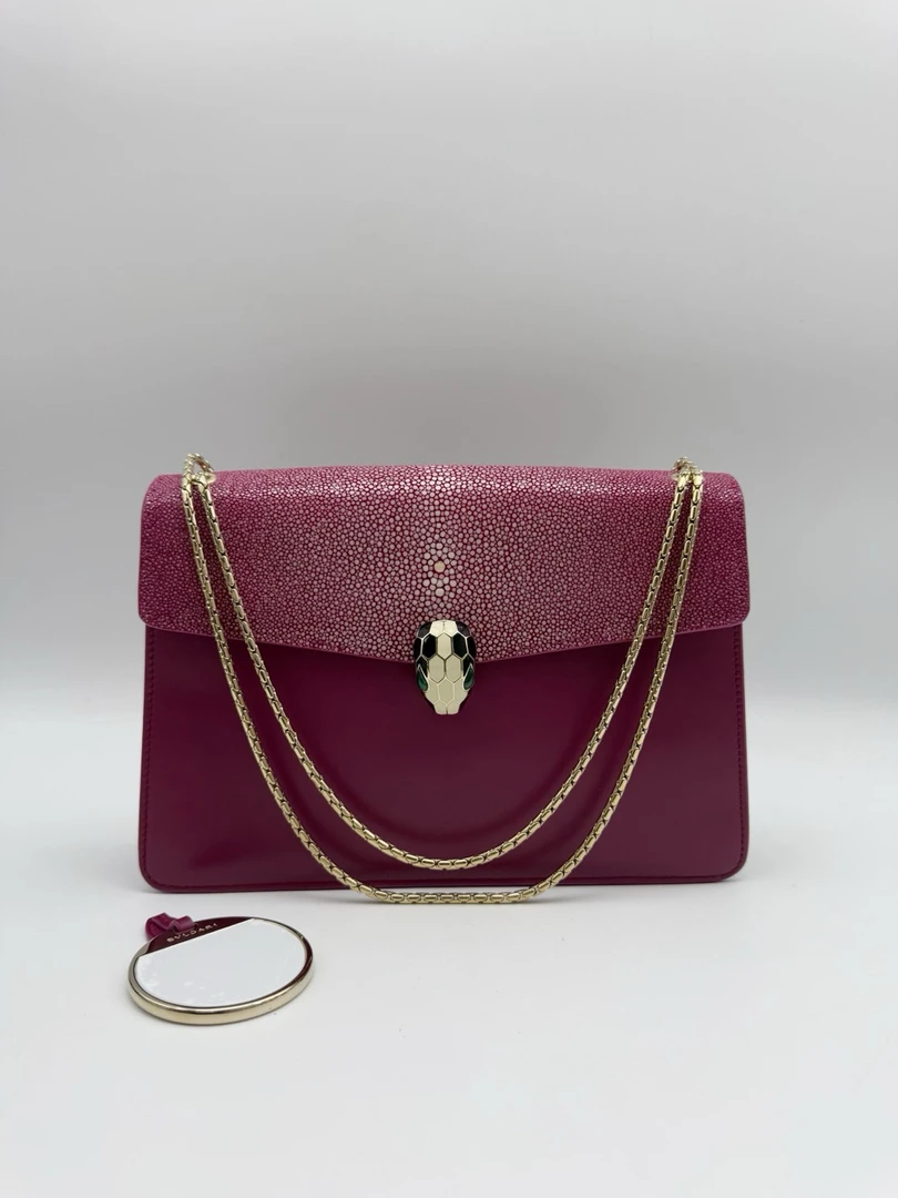95新 BVLGARI/宝格丽 中号珍珠鱼高价款蛇头链条包  单肩斜挎包