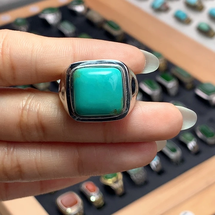 绿松石戒指银S925镶嵌浅*