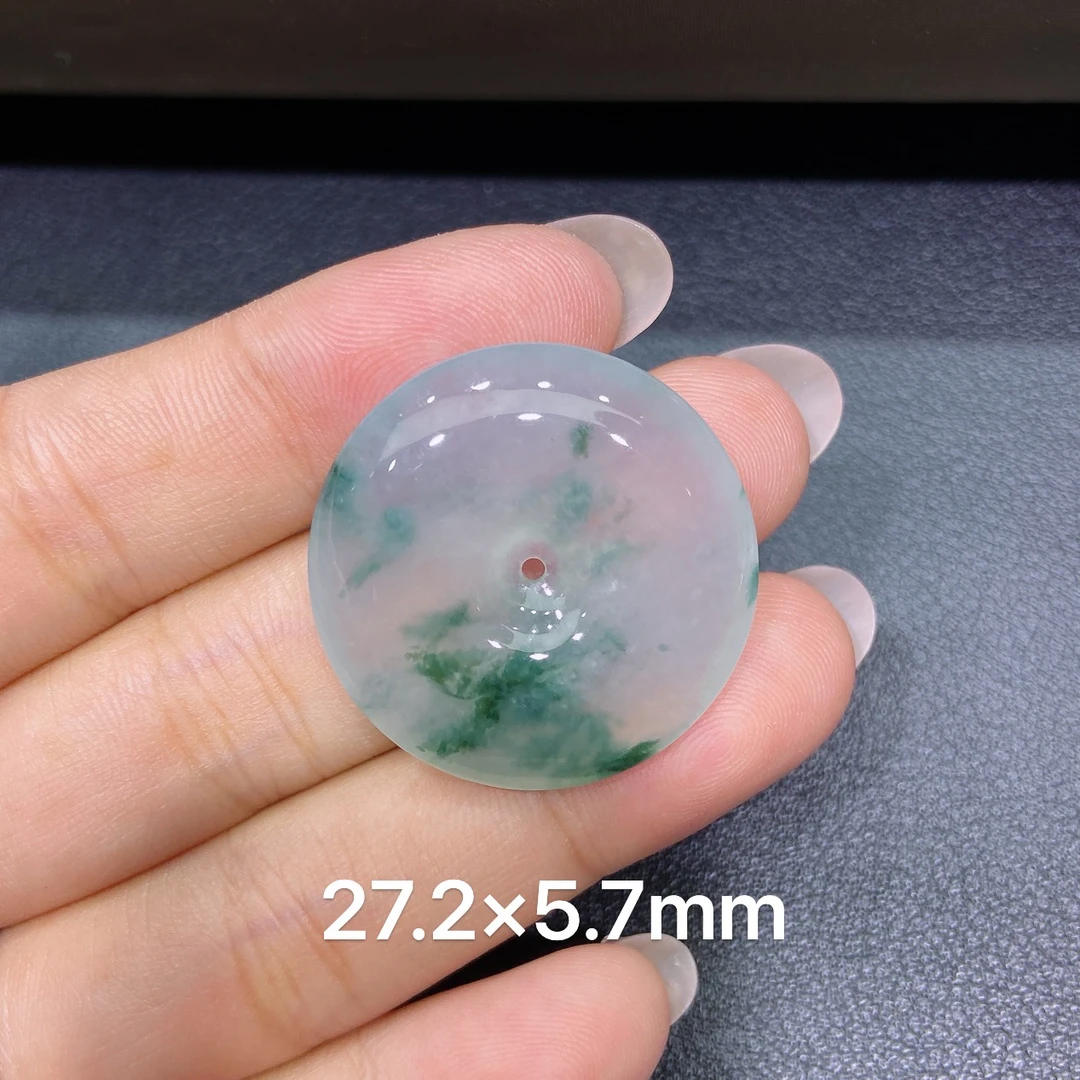 缅甸天然A货翡翠 老坑冰种灵动飘花平安扣吊坠 玉质细腻 k102
