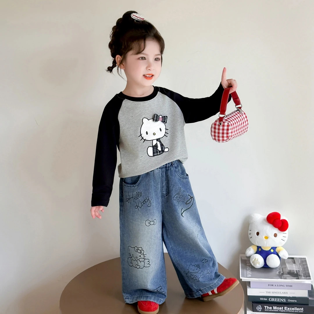 女童卡通牛仔裤洋气儿童春秋季新款女宝宝宽松休闲裤子小女孩时髦