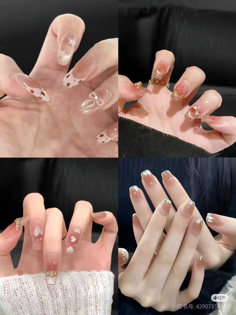 121~150手工韩系ins风星星奶油粉豹纹法式腮红显白穿戴甲贴片