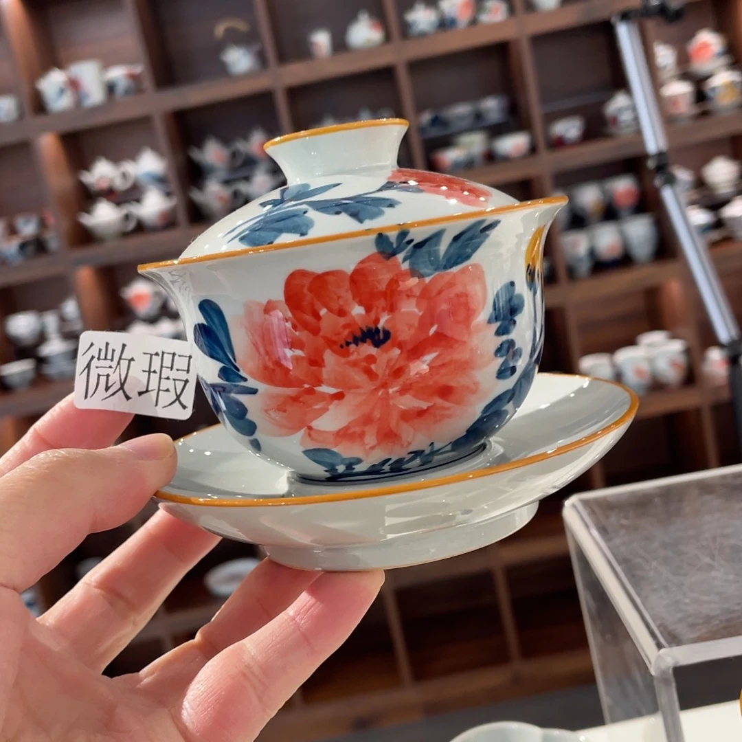釉下手绘茶具微瑕