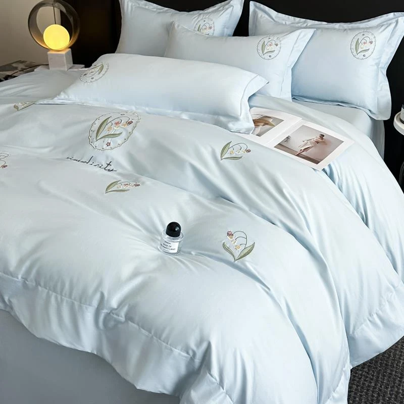 简约轻奢高级感四件套纯棉全棉2025新款纯色被套床单床笠床上用品