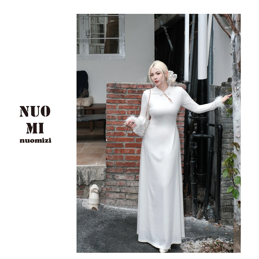 ZOZ糯米子[白玉兰山]新中式国风改良旗袍秋冬显瘦修身气质连衣裙