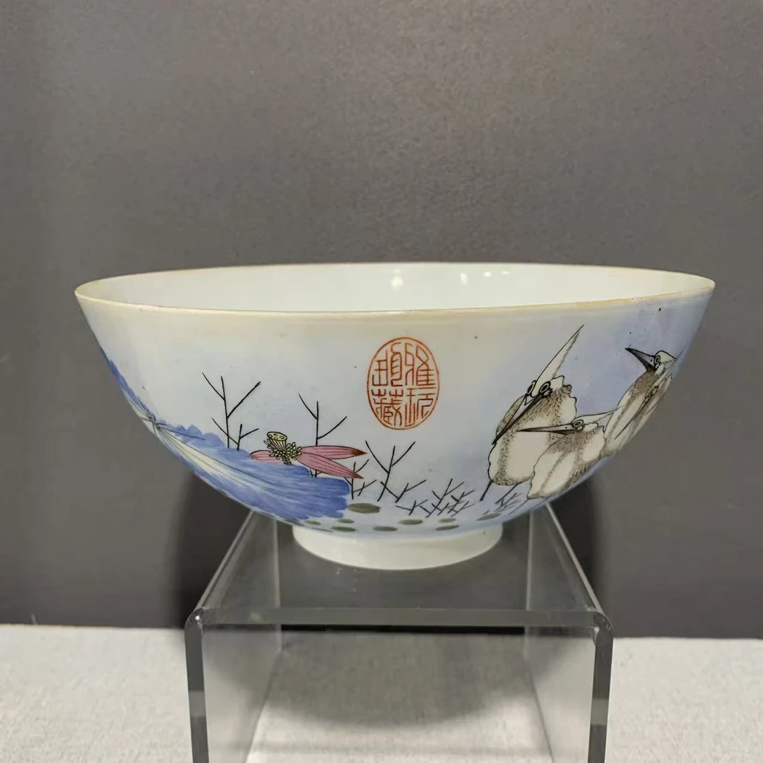 民国 粉彩花鸟纹蛋壳瓷碗（口径19.5  高8.5）