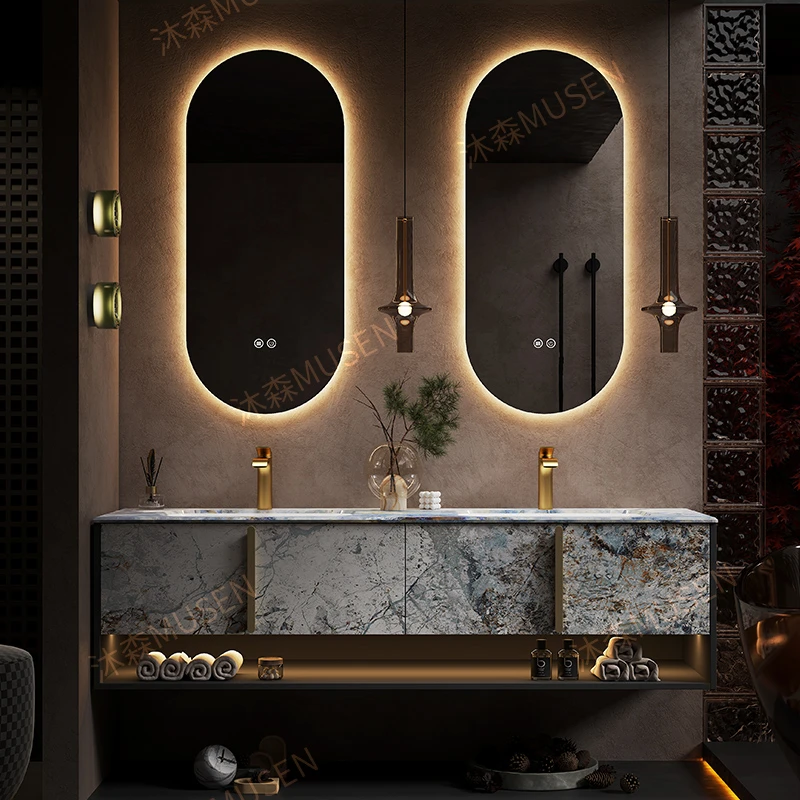 新款高端酒店风浴室柜组合奢石陶瓷盆洗漱台洗手盆柜设计师款定制