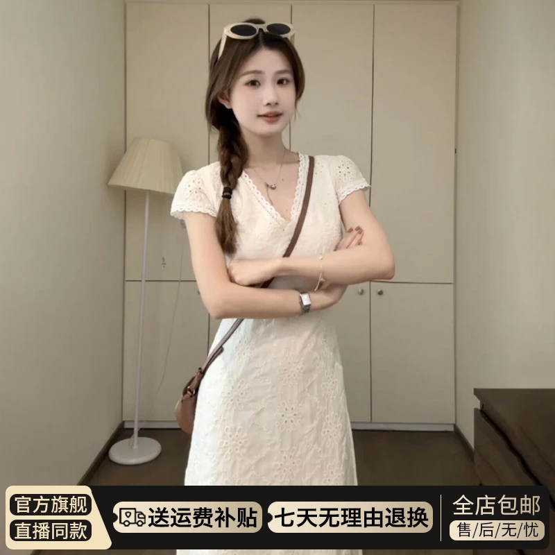 法式初恋白色连衣裙子女夏2025新款巨好看白月光独特漂亮绝美长裙