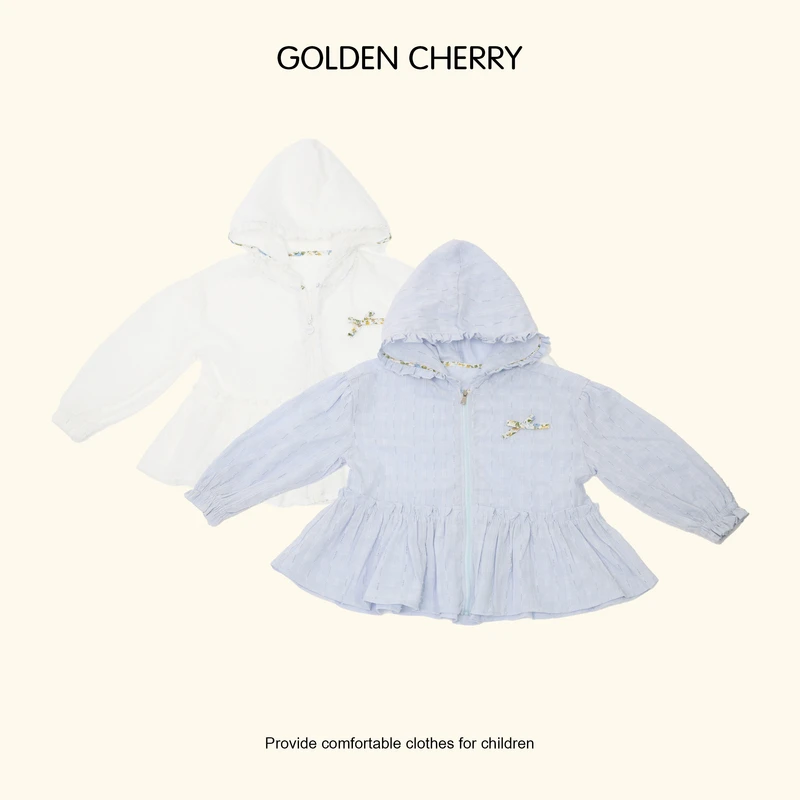 6【Golden cherry】儿童纯色蝴蝶结连帽连衣裙外套jyt1088