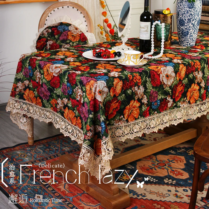 复古风布艺桌布花卉氛围感多用装饰盖巾高端美式轻奢台布盖罩盖巾