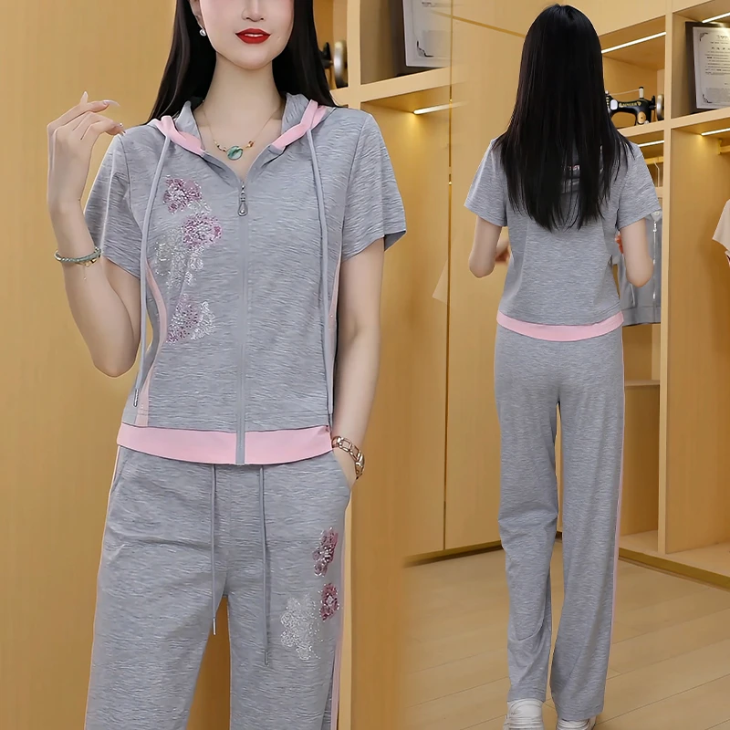 运动服套装女夏季2025年新款时尚女装减龄显瘦洋气短袖两件套