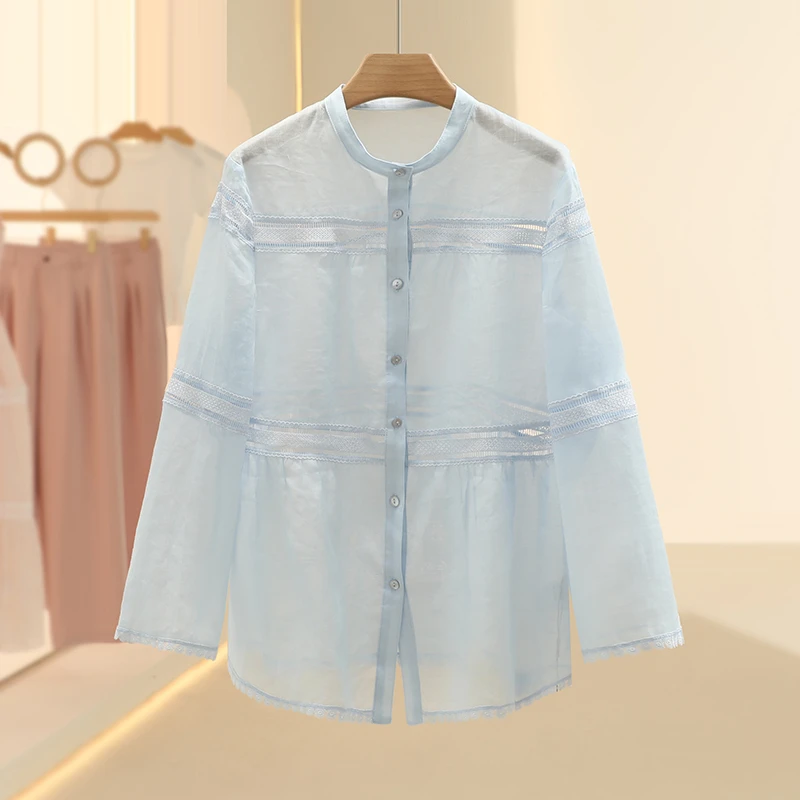 【芙】100~苎麻设计感气质长袖衬衫2025夏季新款设计感品牌女装