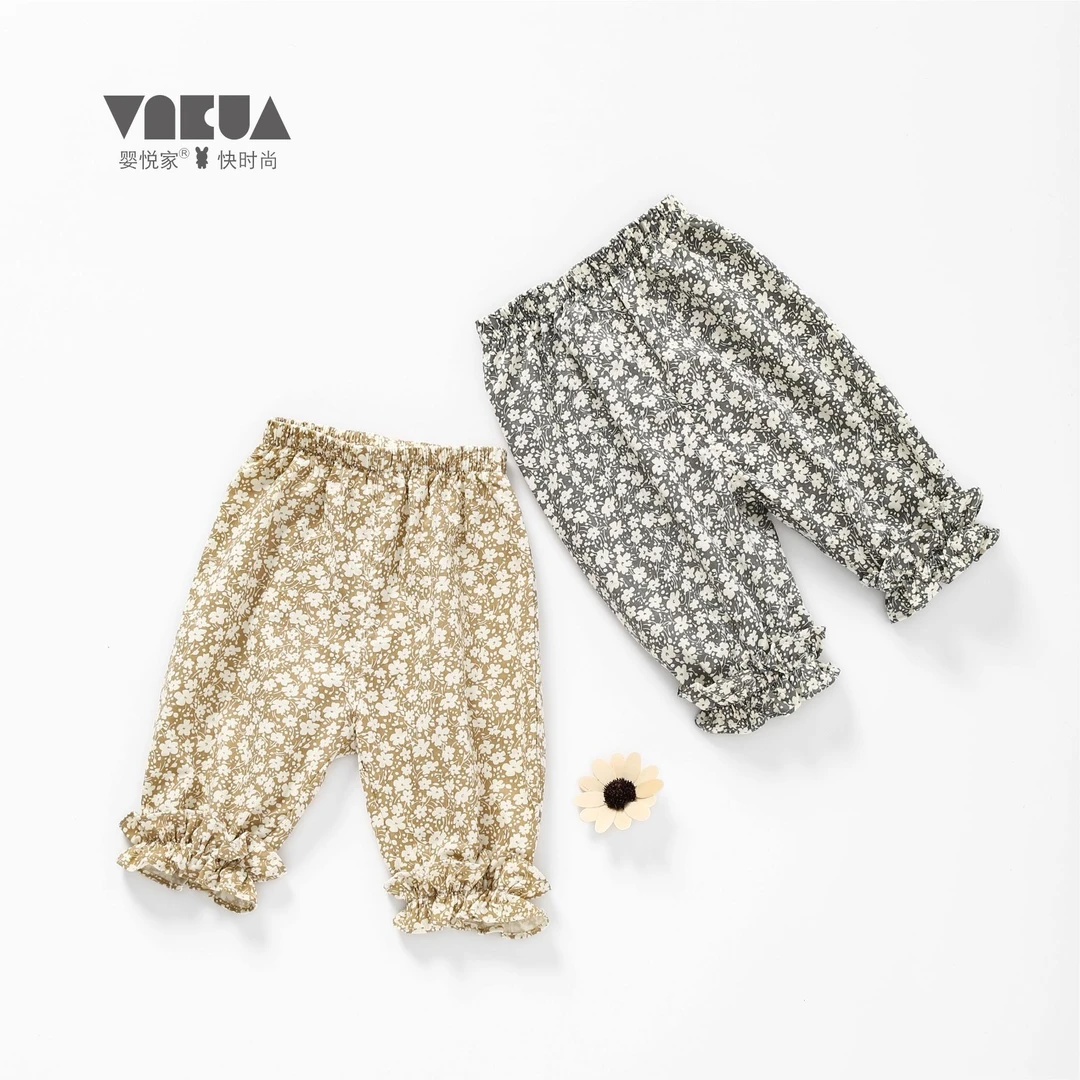 婴悦家春秋百搭女宝84465小碎花可开裆花苞裤婴童长裤洋气防蚊裤