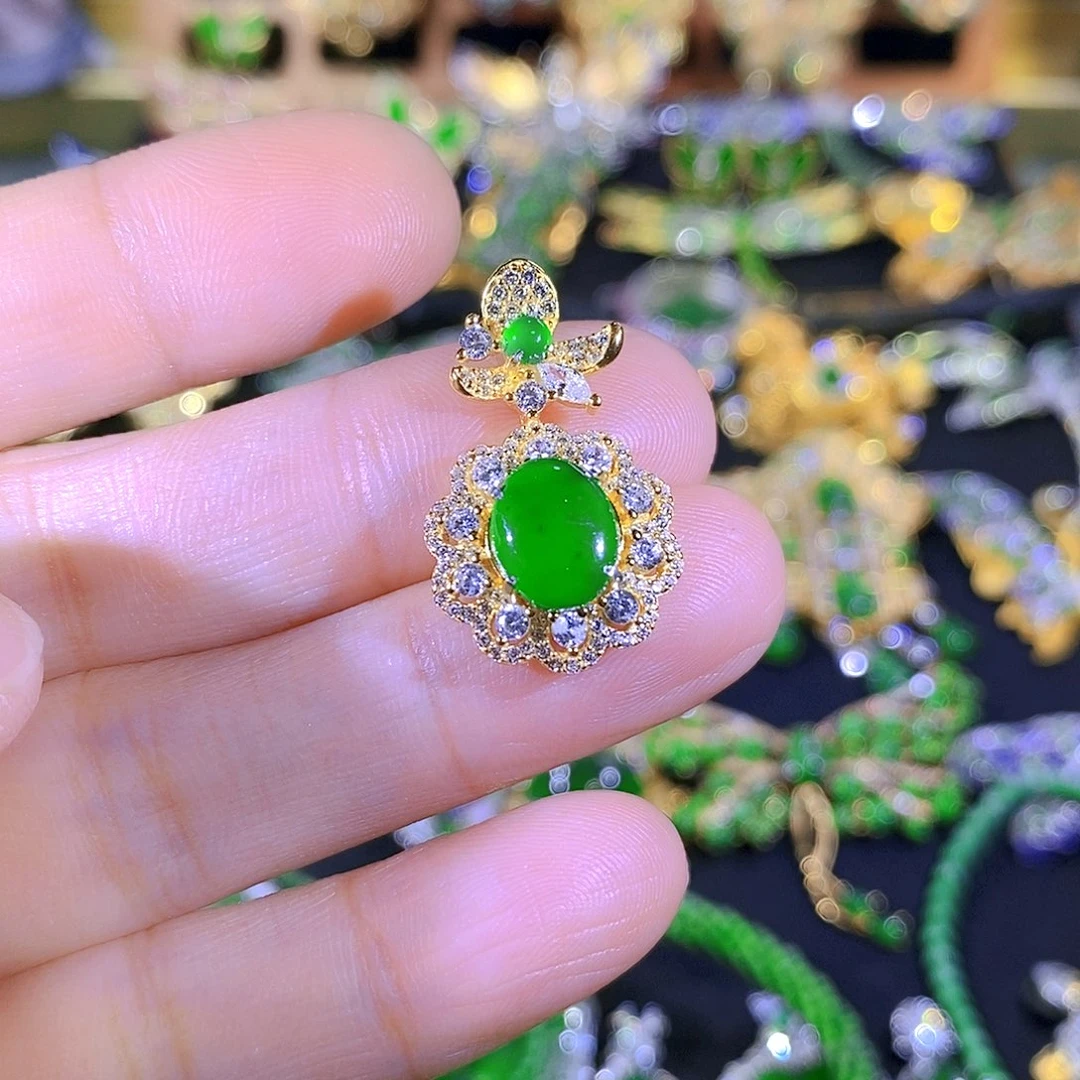 吊坠(不含链)银S925镶嵌翡翠