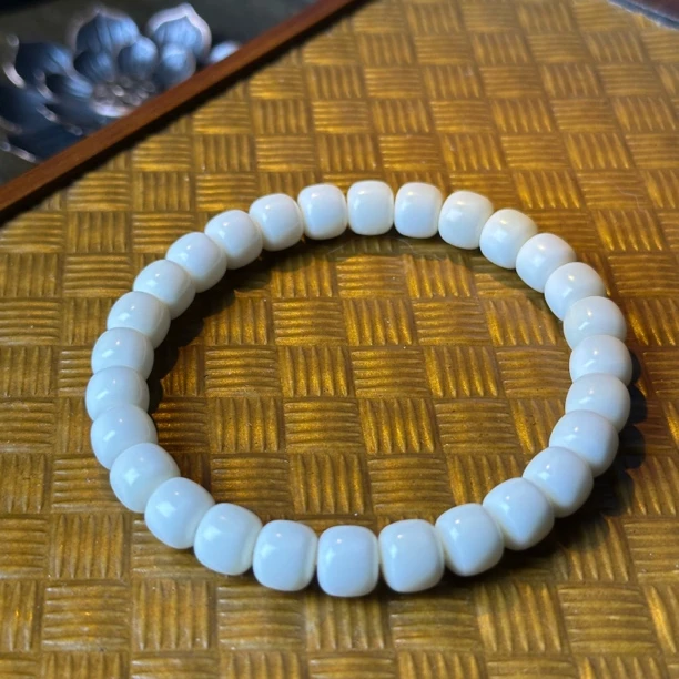 【云梵珠宝】精工老料原生态高密白玉菩提桶珠手串8*7mm